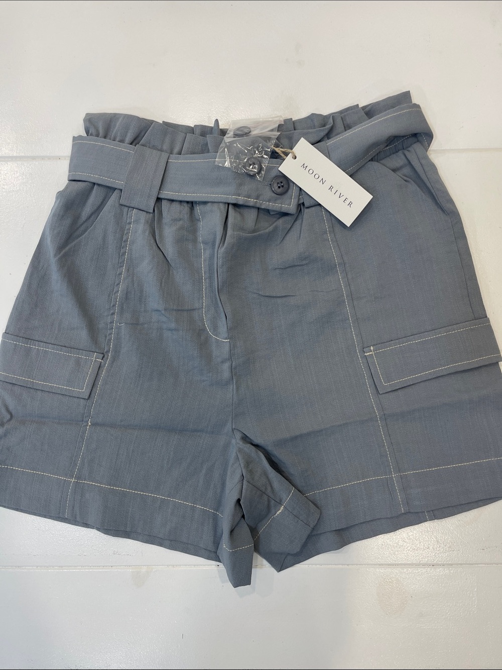 Moon River Slate Blue Paperbag Cargo Shorts